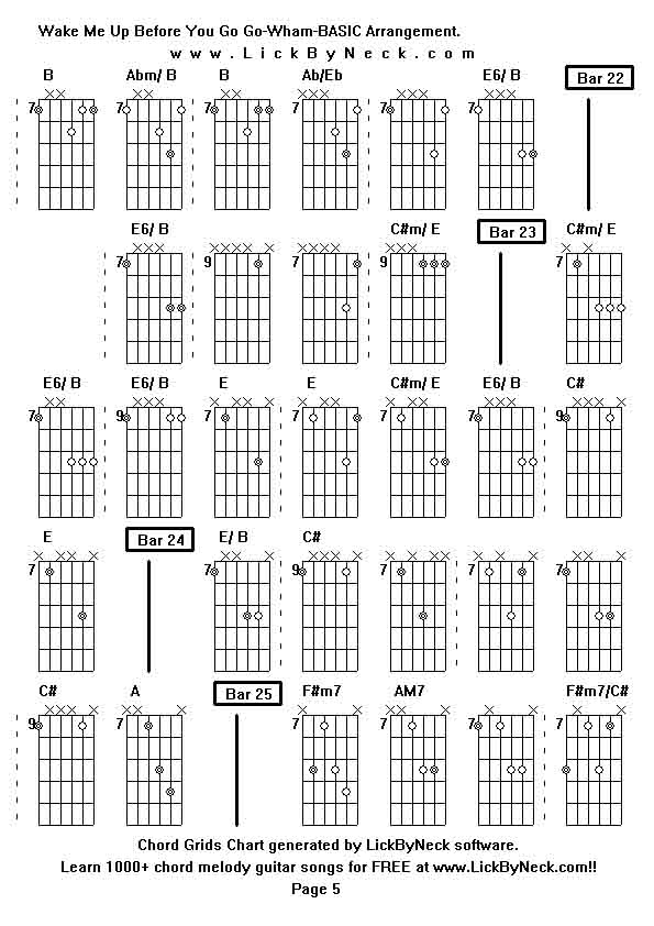 Chord Grids Chart of chord melody fingerstyle guitar song-Wake Me Up Before You Go Go-Wham-BASIC Arrangement,generated by LickByNeck software.